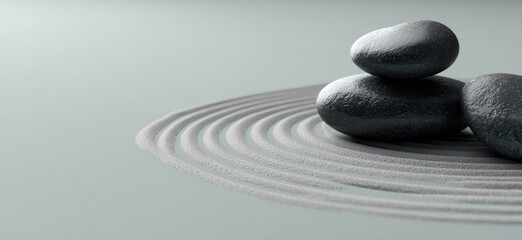 Zen garden with dark stones on light sand