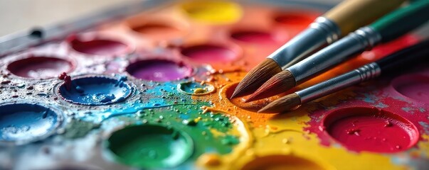 Obraz premium Vibrant Artists Palette with Acrylic Paints Ready for Creative Inspiration