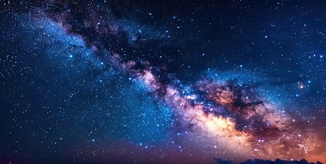 Obraz premium Stunning view of the Milky Way galaxy over a serene landscape at night, showcasing countless stars