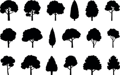 Collection of diverse tree silhouettes ideal for design and landscape projects