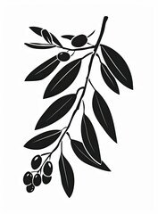 A detailed illustration of an olive branch with leaves and olives, showcasing natural beauty