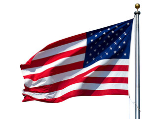 Obraz premium Front View of American Flag Waving on Silver Flagpole, Transparent PNG