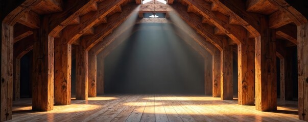 Dramatically Lit Wooden Beams Architectural Detail for Construction & Interior Design