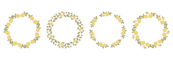 Lemon wreath frames set with green leaves
