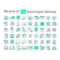 Obraz na płótnie Canvas Search engine marketing line color icons set. Customer experience, review. Lead generation, advertising. Vector illustrations. Simple flat colorful symbols collection. Editable stroke