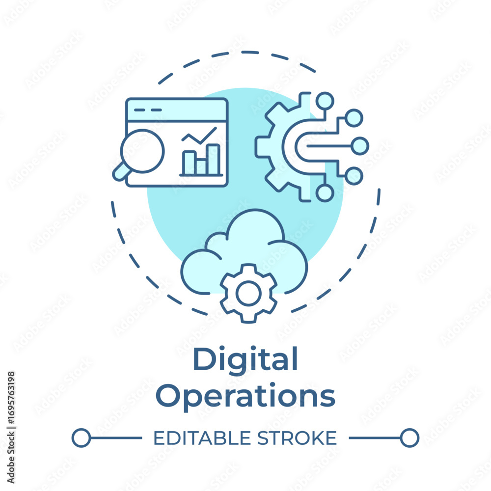 Wall mural digital operations soft blue concept icon. modern technology, ai. statistical metrics. round shape l