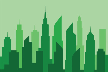 Obraz premium Set of cityscape background. Skyline silhouettes. Modern architecture. Horizontal banner with megapolis panorama. Building icon. Vector illustration. City silhouettes