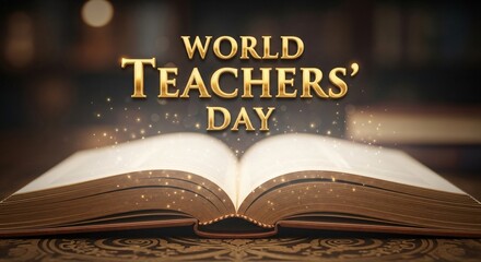 World Teachers Day Open Book Golden Lettering Magical Dust Education Celebration