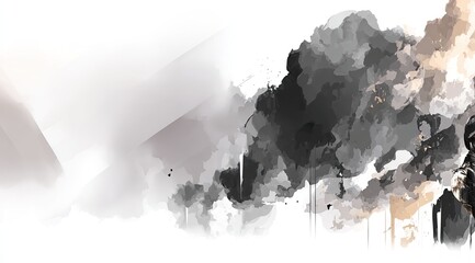 Abstract ink wash painting with grayscale and beige tones