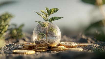 Financial Growth Concept: Sprout Growing in Soil with Golden Coins, Symbolizing Investment Success
