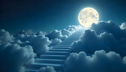 A stairways through clouds toward moon