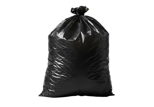 Black Plastic Trash Bag Isolated on White Background isolated on transparent background
