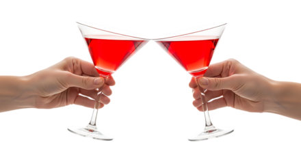 Hands holding red cocktails isolated on a transparent background