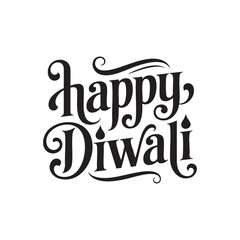 Elegant Happy Diwali Typography Designs in Black & White – Festive Calligraphy Collection