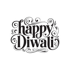 Elegant Happy Diwali Typography Designs in Black & White – Festive Calligraphy Collection