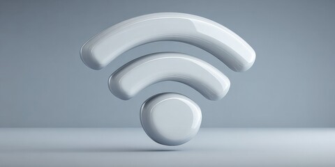 Modern Illustration of a Glossy White Network Icon Against a Soft Blue Background