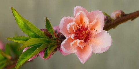 Obraz premium Stunning peach blossom showcasing its delicate petals and natural beauty, in spring.