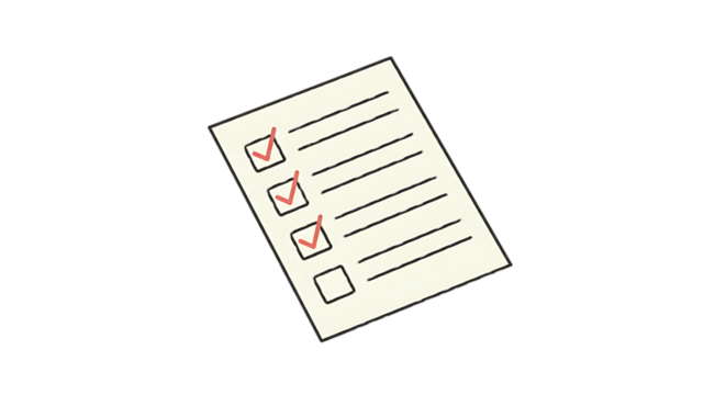 Checklist paper with red ticks isolated on a transparent background