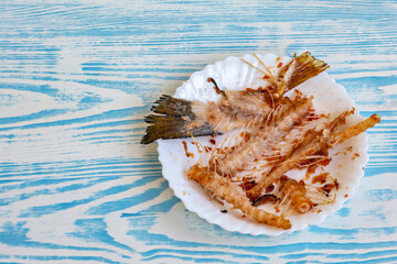 This is an image of a plate with what appears to be a seafood dish