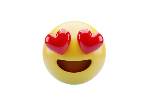 Emoji with heart eyes expressing love and happiness on black background