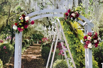 This is an image of a beautifully decorated archway likely for a wedding or a special event