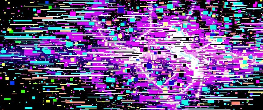 Abstract digital glitch art texture with vibrant, distorted pixel patterns,  error,  futuristic