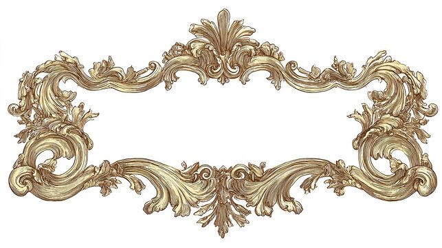 Ornate gold rectangular frame with elaborate rococo-style carvings, featuring swirling acanthus leaves, shell motifs, and a central flourish, isolated on a white background