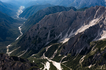 Beautiful sunny day in Dolomites mountains. View on Tre Cime di Lavaredo