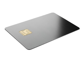 Modern silver credit card with chip on dark background mockup