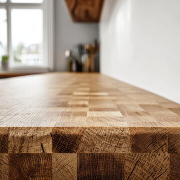 Close-up of a wooden kitchen countertop