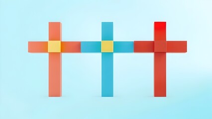 Fototapeta premium A creative business concept featuring colorful wooden blocks and plastic toy blocks in a box forming a red cross medical symbol