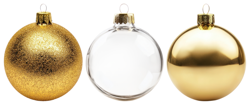 PNG Elegant gold and clear ornaments, element set on transparent background