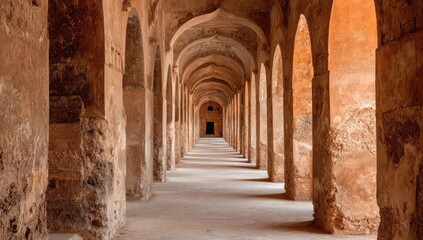 Ancient arched corridor, warm light