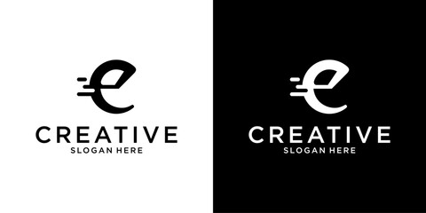 Letter E Fast Logo design concept. Letter E technology vector logo design.
