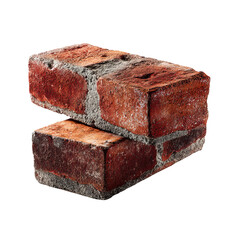 Png of two red bricks stacked on top of each other isolated on transparent background, showcasing their rough texture and weathered appearance