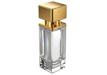 Luxury perfume bottle with golden cap on a black background