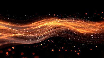 Abstract Golden Waves with Sparkling Particles on Dark Background concept