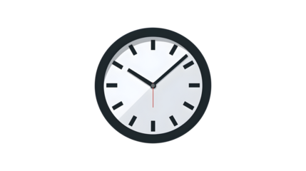 A clock with the hands at the numbers 3 and 9. The clock is black and white. The time is 3:09