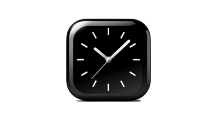 A black square clock with a white background