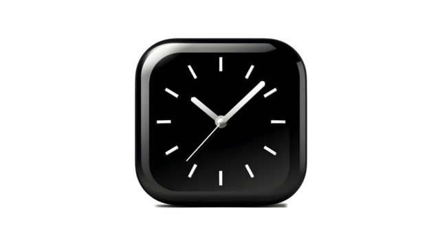 A black square clock with a white background