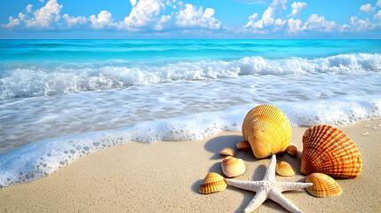 Obraz premium Seashells On Sandy Beach