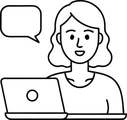 Minimal Line Illustration of a Woman Video Conferencing, Continuous Line Work Vector, Remote Work Illustration, Online Meeting Icon, Minimalist Female Video Call Scene
