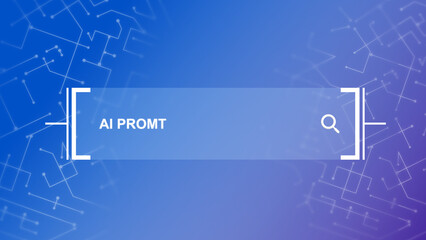 Abstract digital interface showcasing an AI prompt search bar against a gradient background with interconnected nodes