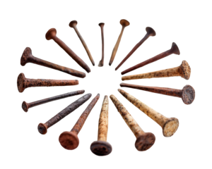 Arrangement of Rusty Iron Nails on Black Background