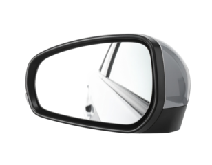 A car side mirror, isolated on a white background, automotive body component.