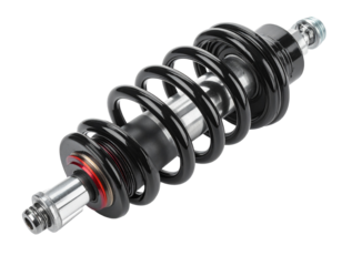 A pair of car suspension shock absorbers, isolated on a white background, automotive component.