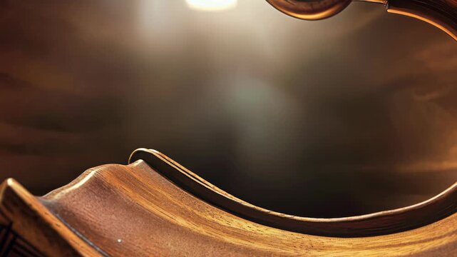 Artistic close-up of abstract violin scroll in cinematic light, symbolizing classical heritage, creativity, and timeless culture.