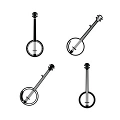 Naklejka premium Banjo Instrument Illustrations Four Unique Designs in Black and White