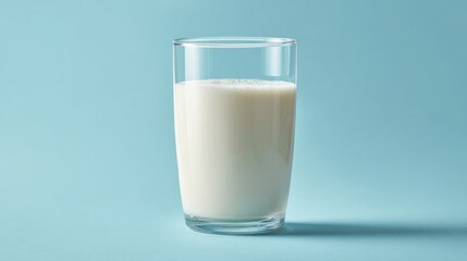 Glass of milk on a light blue background