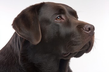 Fototapeta premium Chocolate Labrador profile, attentive gaze